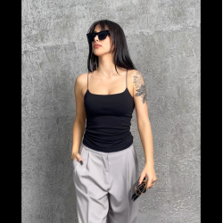 Alda Siyah İp Askılı Kısa Crop