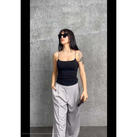 Alda Siyah İp Askılı Kısa Crop
