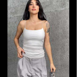 Alda Beyaz İp Askılı Kısa Crop
