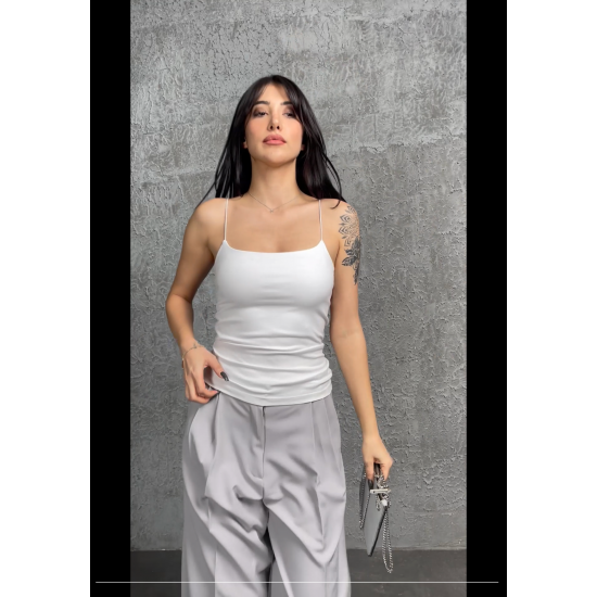 Alda Beyaz İp Askılı Kısa Crop