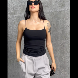 Alda Siyah İp Askılı Kısa Crop