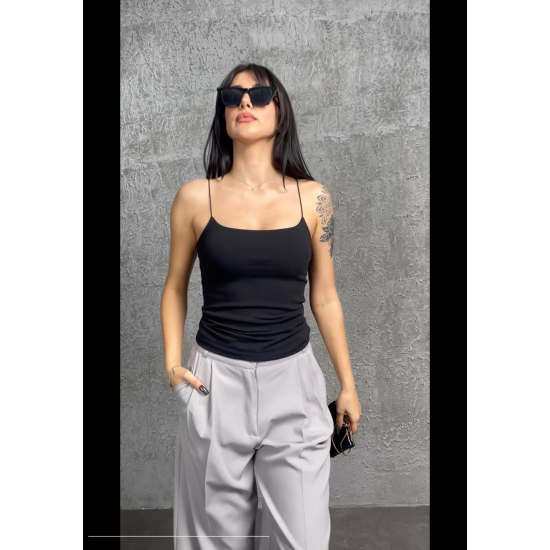 Alda Siyah İp Askılı Kısa Crop