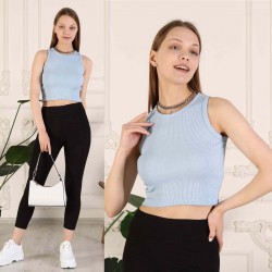 Fitilli Crop Halter Yaka Bluz