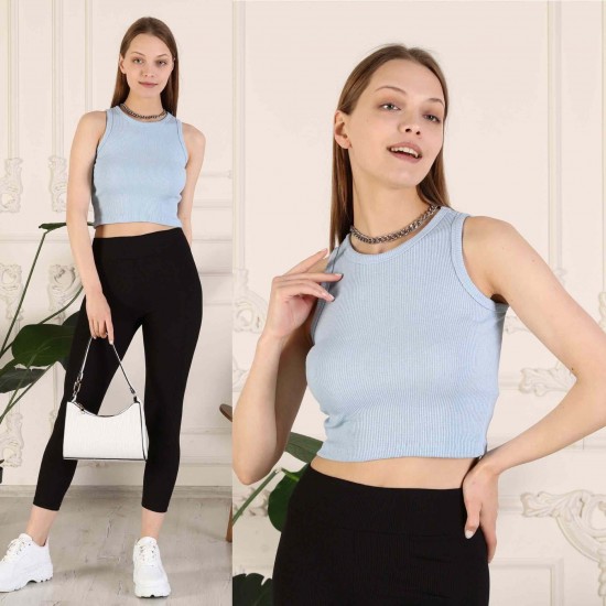 Fitilli Crop Halter Yaka Bluz
