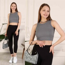 Fitilli Crop Halter Yaka Bluz