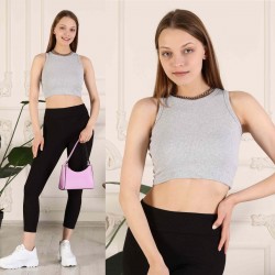 Fitilli Crop Halter Yaka Bluz