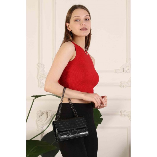 Fitilli Crop Halter Yaka Bluz
