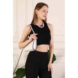 Fitilli Crop Halter Yaka Bluz