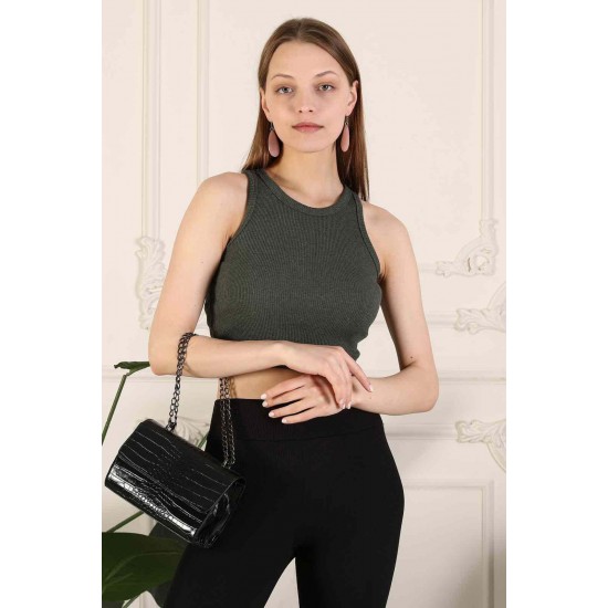 Fitilli Crop Halter Yaka Bluz