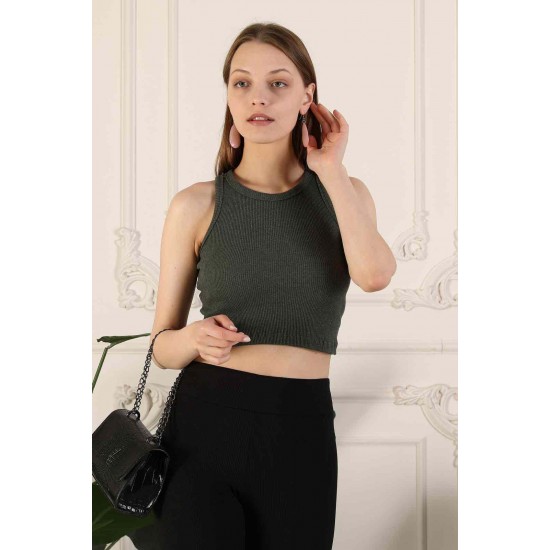 Fitilli Crop Halter Yaka Bluz