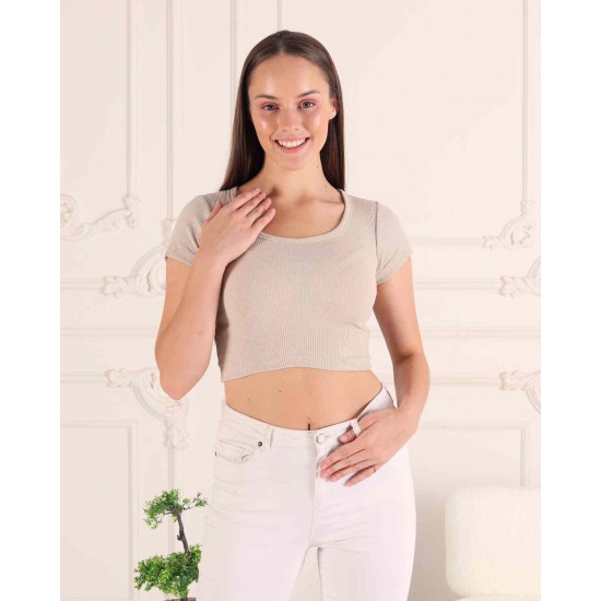 Fitilli Crop Bisiklet Yaka Bluz