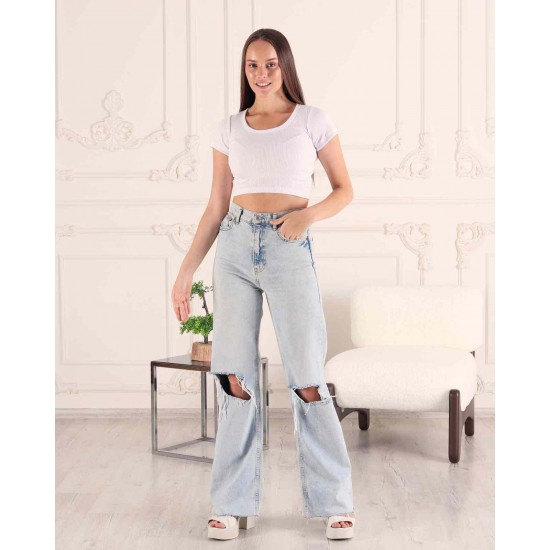 Fitilli Crop Bisiklet Yaka Bluz