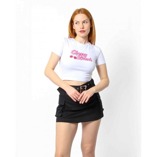 Streç Crop Baskılı T-shirt