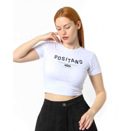 Streç Crop Baskılı T-shirt