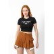 Streç Crop Baskılı T-shirt