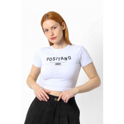 Streç Crop Baskılı T-shirt