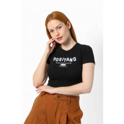 Streç Crop Baskılı T-shirt